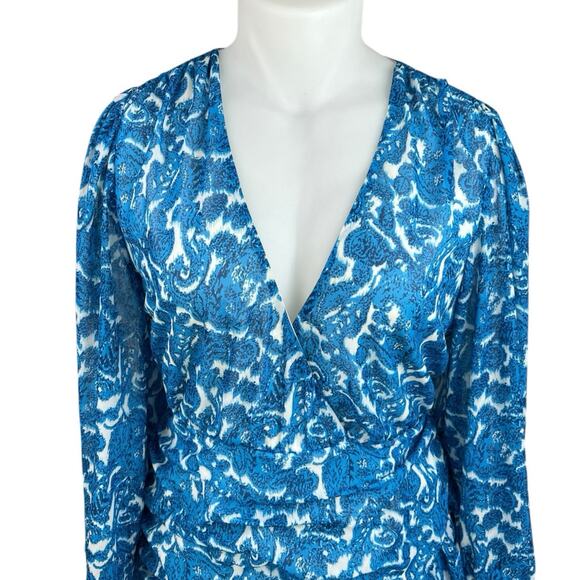 In The Style Blue Paisley Long Sleeve Ruffle Tiered Mini Fit & Flare Dress Sz 20 - Picture 4 of 6